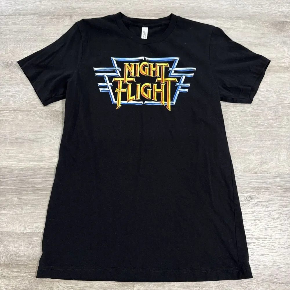 Night Flight Shirt Retro Logo Black Short Sleeve Tee Men’s Medium - Picture 1 of 7